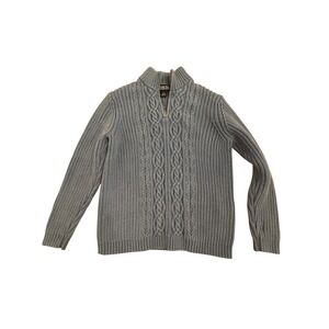 Lands End Kids Blue Cable Knit Quarter Zip Sweater Size 10 12 Cotton